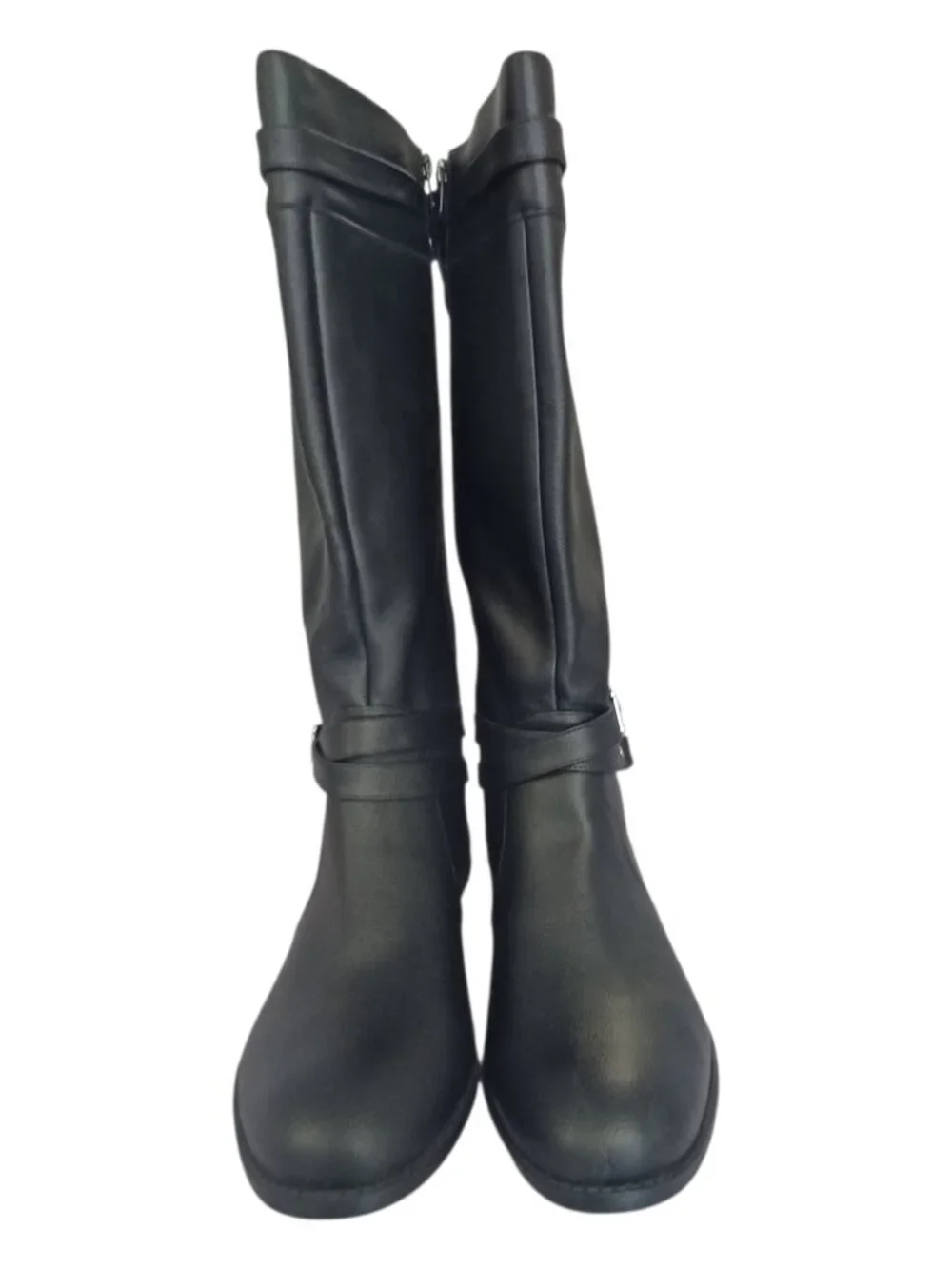 Comfortview The Janis Black Tall Leather Wide Calf Boots Size 9 1/2 W - Picture 2 of 10